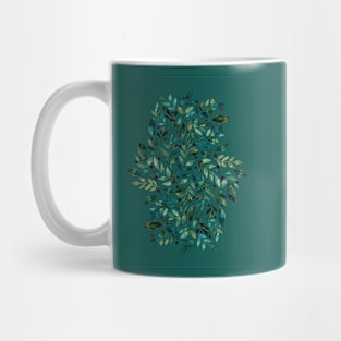 Seasonal branches and berries - green on teal Mug